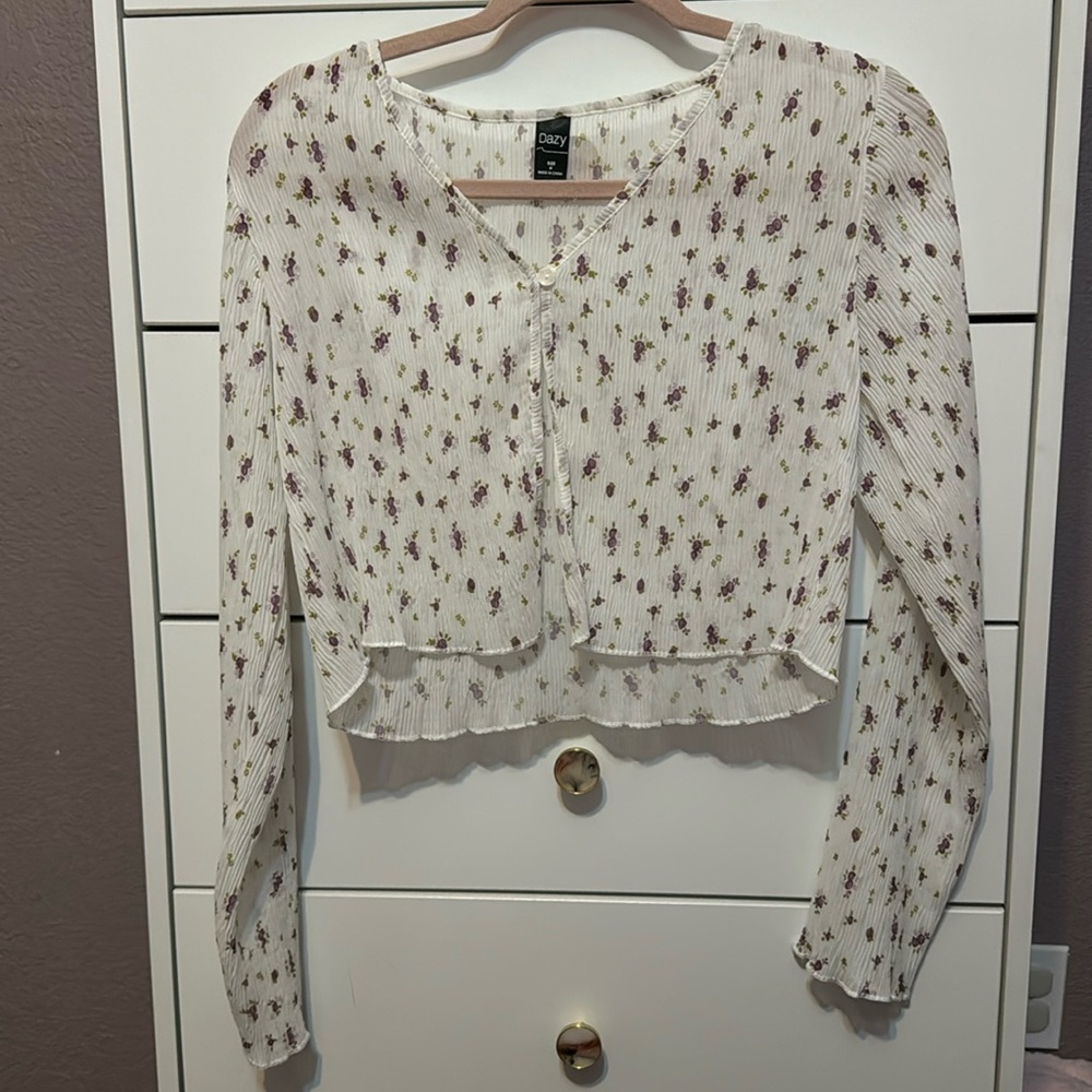 Sheer cardigan with purple flowers